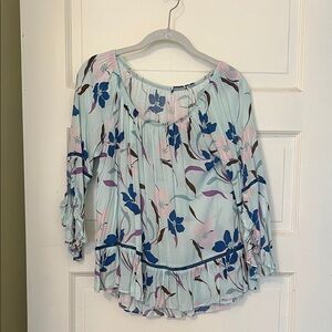 Floral Print Women's Top - Blue and Pink